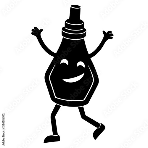 A dancing bottle of ketchup silhouette vector illustration