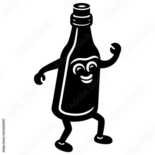 A dancing bottle of ketchup silhouette vector illustration