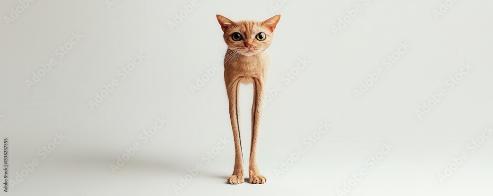 Fototapeta premium Cat, with elongated twisted limbs, eerie surrealism, watercolor style