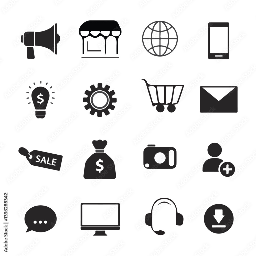 Fototapeta premium A collection of trending icons featuring popular themes such as money , cash , dollar , globe designs, and anime characters—perfect for modern, eye-catching visuals.