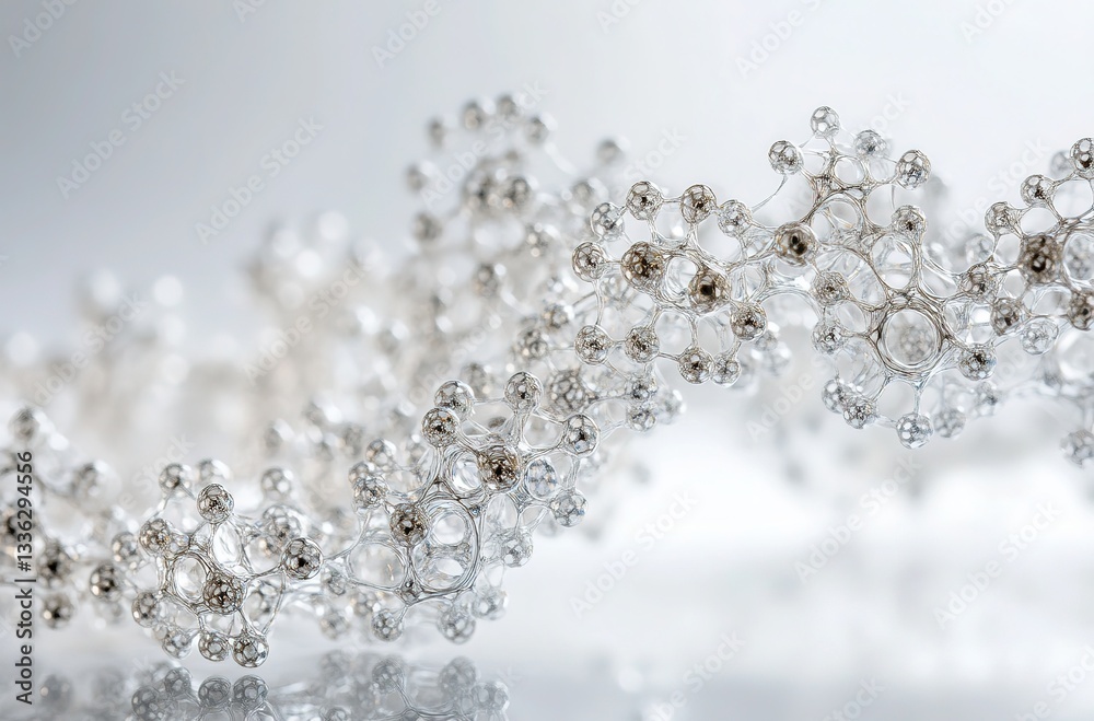 Abstract Silver Molecular Structure, Elegant 3D Network Design, Science Background Abstract Silver Molecular Structure, Elegant 3D Network Design, Science Background