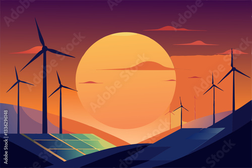 wind turbines in the sunset