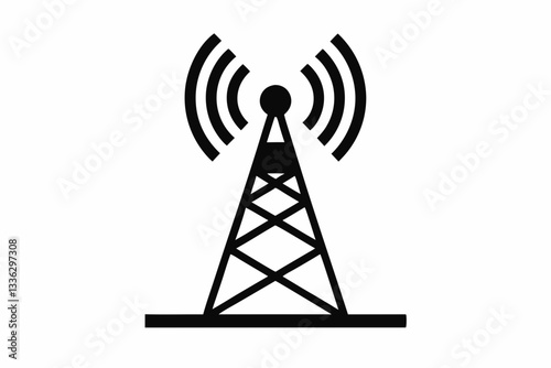 5g signal tower icon line art silhouette vector illustration