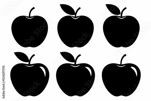 set of apple line art silhouette vector illustration