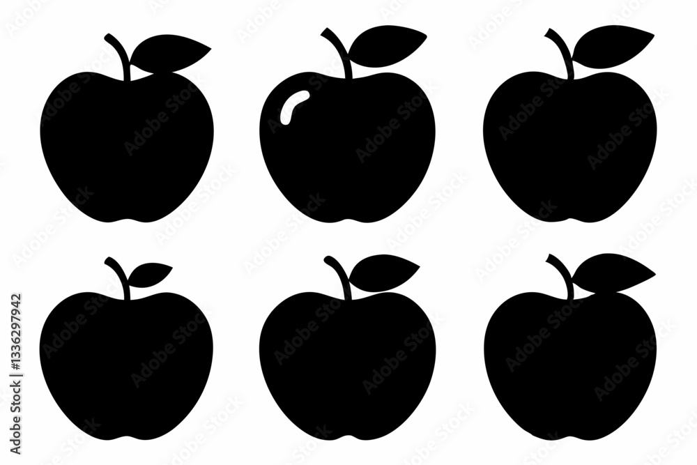 set of apple line art silhouette vector illustration set of apple line art silhouette vector illustration