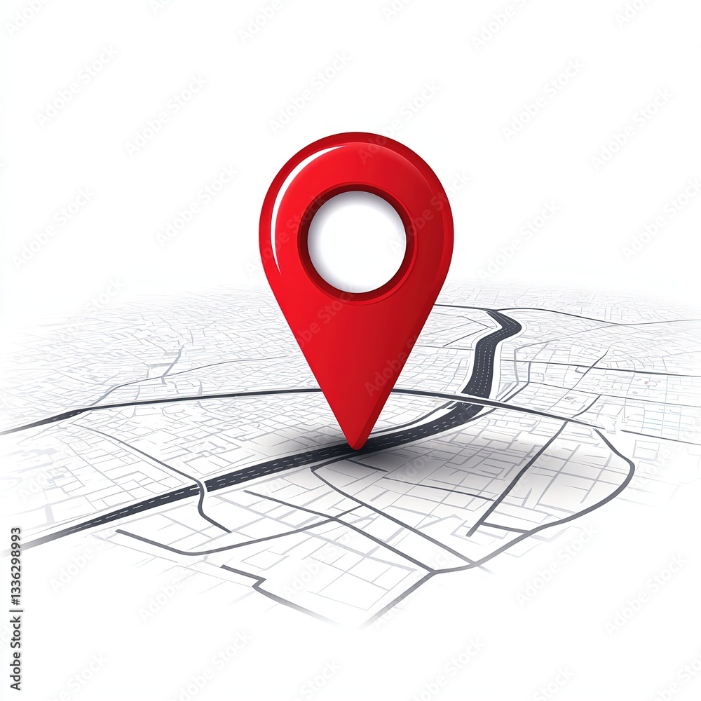 Fototapeta premium 3D Red Map Pointer Location Pin on City Map Navigation Illustration
