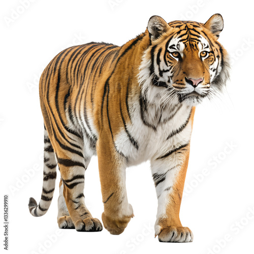 Powerful Royal Bengal Tiger in Isolated Studio Shot on Transparent Background