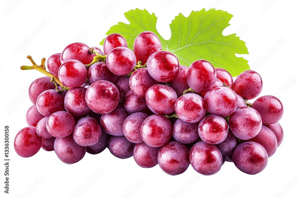 Fototapeta premium [Transparent Background PNG]Closeup of a bunch of red grapes with leaf