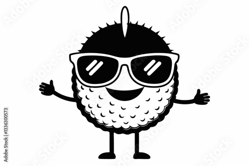jackfruit wearing sunglass line art silhouette vector illustration