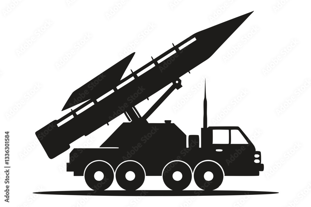 Obraz premium modern war patriot missile system icon line art silhouette vector illustration