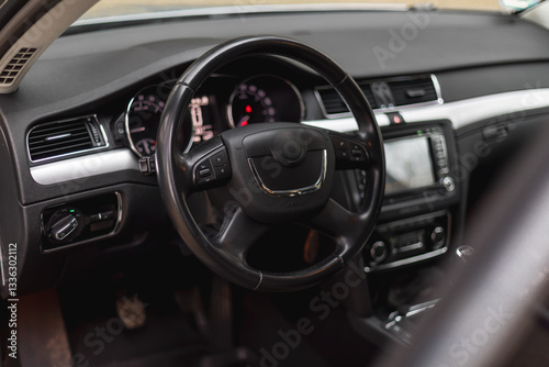 interior of a car steering wheel