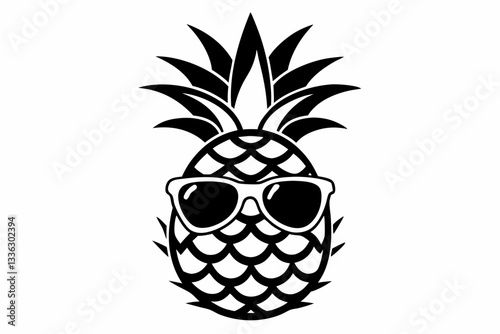 pineapple wearing sunglass line art silhouette vector illustration