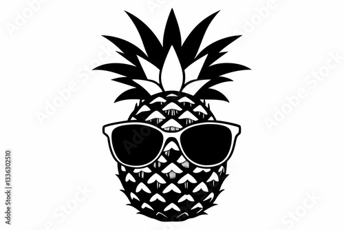 pineapple wearing sunglass line art silhouette vector illustration