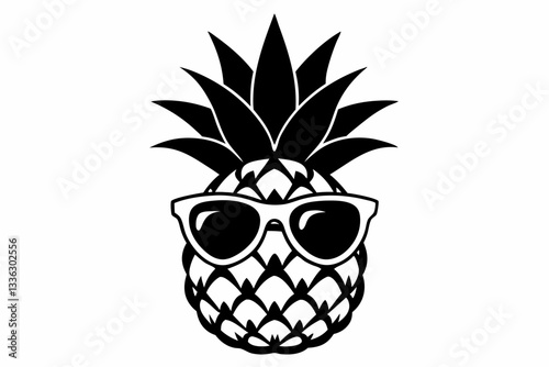 pineapple wearing sunglass line art silhouette vector illustration