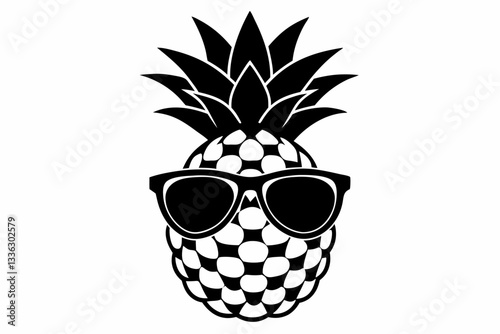 pineapple wearing sunglass line art silhouette vector illustration