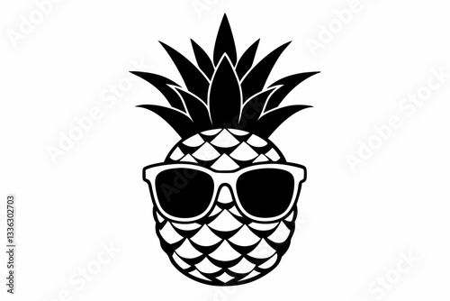 pineapple wearing sunglass line art silhouette vector illustration
