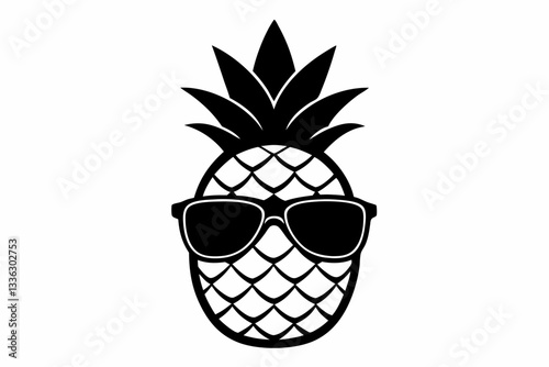 pineapple wearing sunglass line art silhouette vector illustration