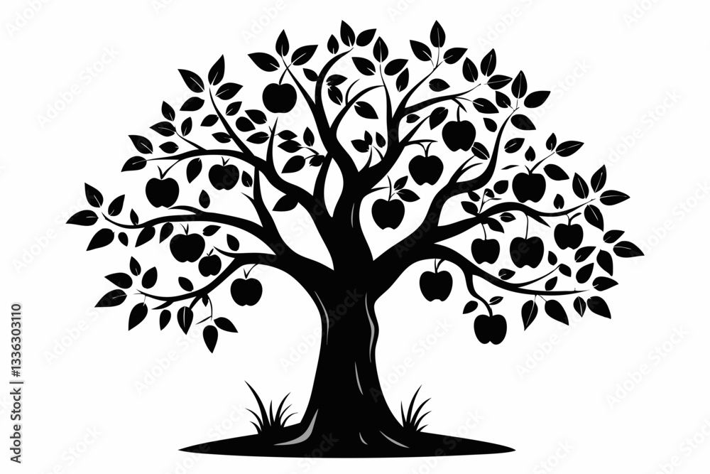 Obraz premium apple tree line art silhouette vector illustration