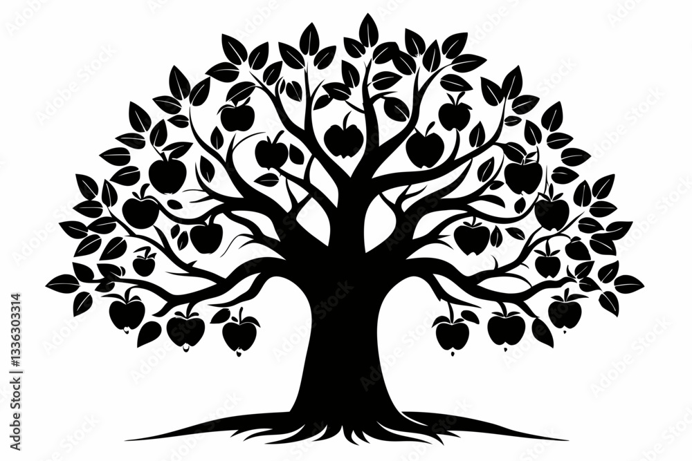 Obraz premium apple tree line art silhouette vector illustration