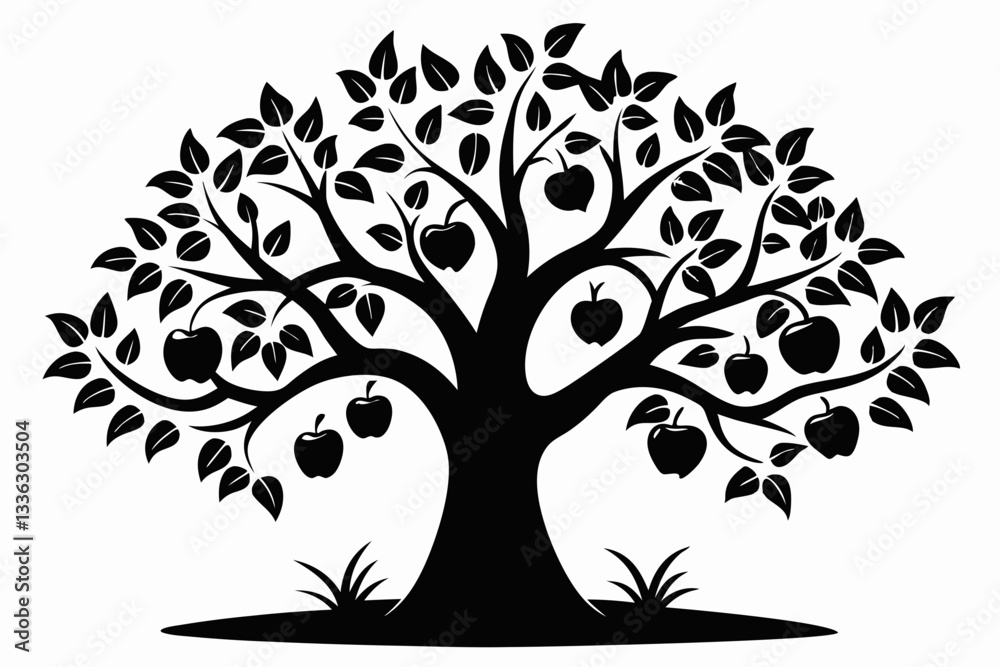 Obraz premium apple tree line art silhouette vector illustration