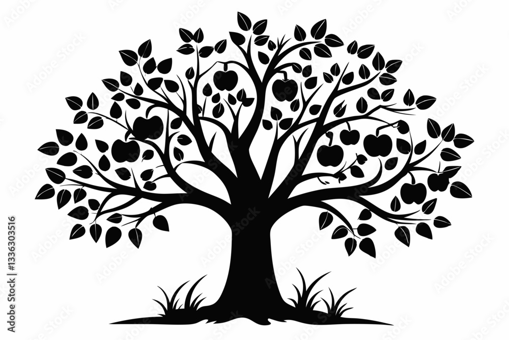 Obraz premium apple tree line art silhouette vector illustration