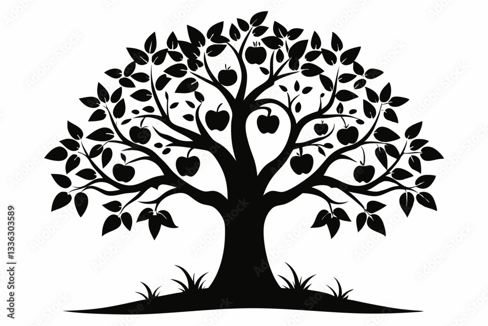 Fototapeta premium apple tree line art silhouette vector illustration