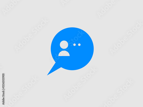a blue speech bubble with a figure icon and ellipsis inside