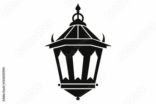 arabian lantern line art silhouette vector illustration