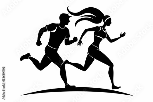 running couple line art silhouette vector illustration