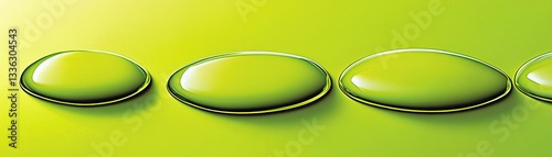 Four green liquid droplets are arranged in horizontal line formation