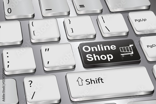 A black keyboard button with an inscription "Online Shop" in vector graphics.