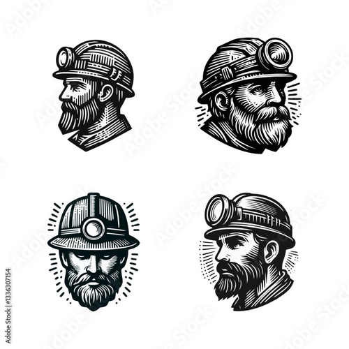Men Mining helmet Engrave vector illustration