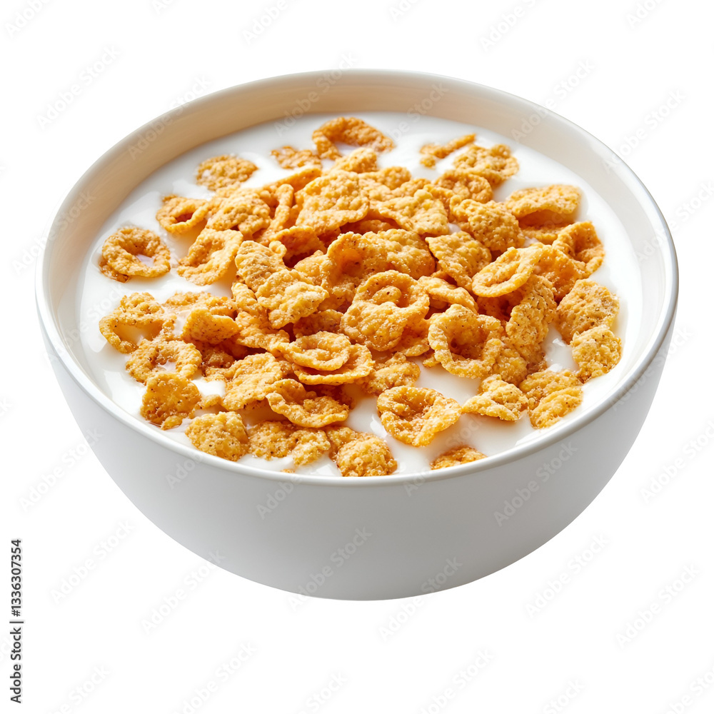Honey Nut Corn Flakes in Milk Bowl Breakfast Cereal