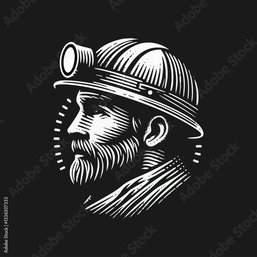 Men Mining helmet Engrave template logo icon design