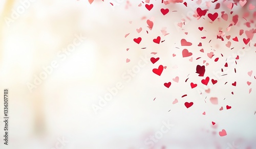 Romantic Red and Pink Hearts Falling Background, Valentine's Day Design