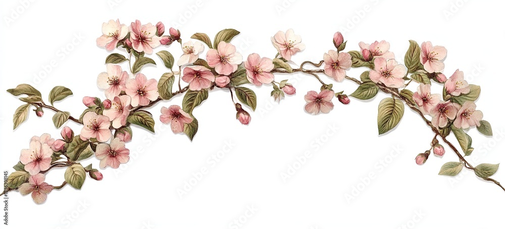 Elegant Pink Blossom Branch Floral Design Spring Wedding Invitation Border Elegant Pink Blossom Branch Floral Design Spring Wedding Invitation Border