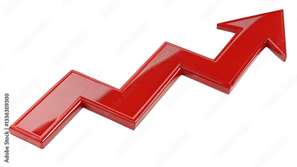 Red upward arrow graph showing rising trend isolated on transparent background, cut out Red upward arrow graph showing rising trend isolated on transparent background, cut out