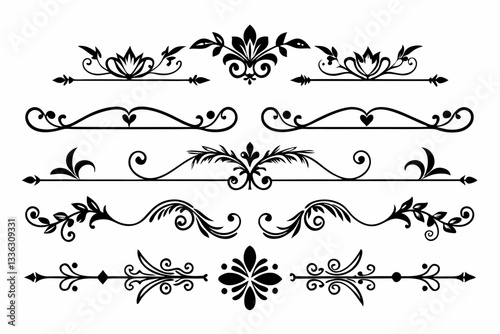  calligraphic ornamental divider collection line art silhouette vector illustration