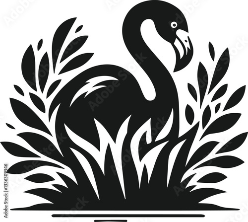vector illustration of a flamingo with a bush
