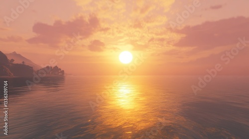 A beautiful sunset over the ocean with reflections and clouds