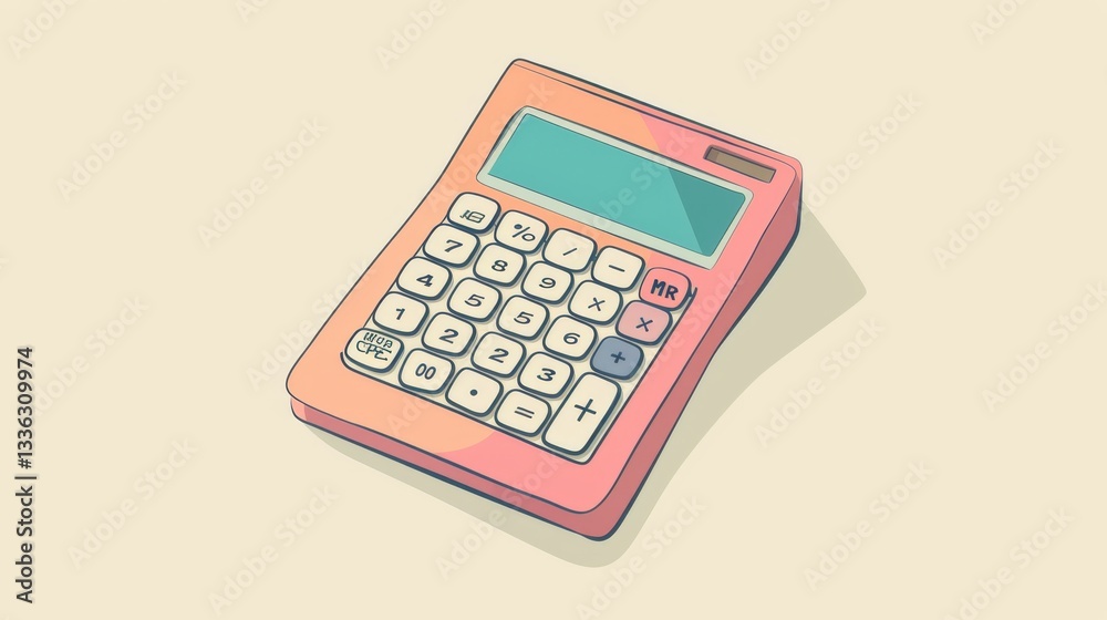 drawing of stylish retro calculator on light background front view. isolated object on backdrop. monochrome light backdrop. simple image. copy space. stickers with stylish retro calculator drawing of stylish retro calculator on light background front view. isolated object on backdrop. monochrome light backdrop. simple image. copy space. stickers with stylish retro calculator