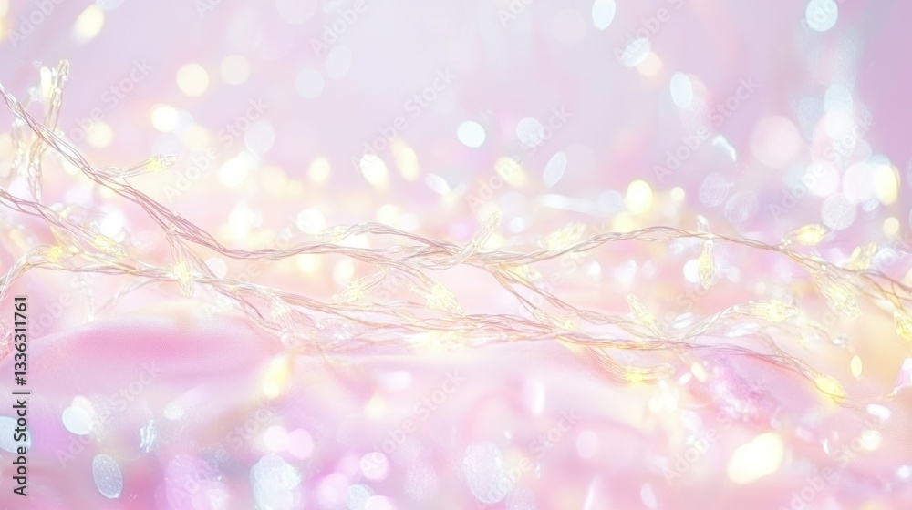 Delicate string lights illuminating a soft pink and white background Delicate string lights illuminating a soft pink and white background