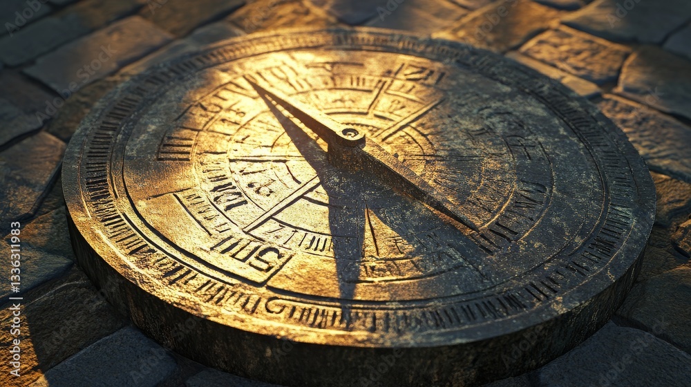 Fototapeta premium Ancient Sundial Casting Shadows at Noon