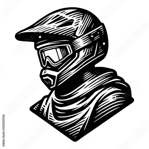 Moto rider helmet Engrave vector illustration logo icon