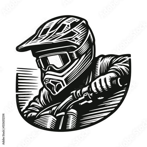 Moto rider helmet Engrave vector illustration logo icon