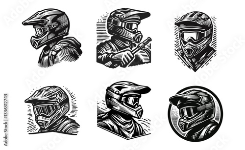Moto rider helmet Engrave vector illustration logo icon