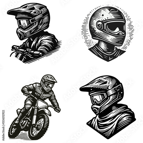 Moto rider helmet Engrave vector illustration logo icon