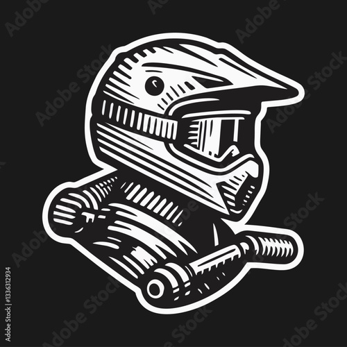 Moto rider helmet Engrave vector illustration logo icon template