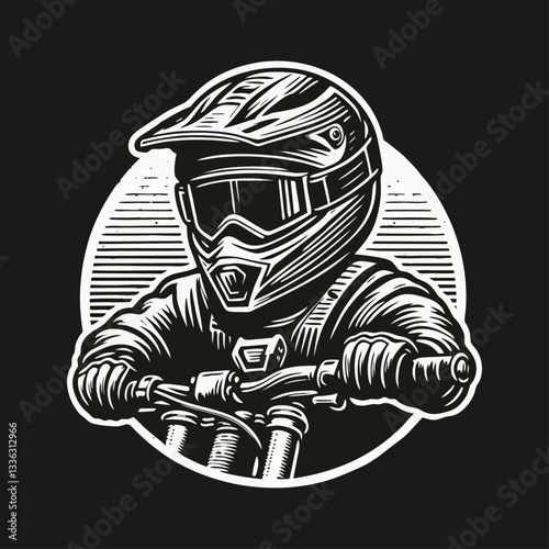 Moto rider helmet Engrave vector illustration logo icon template