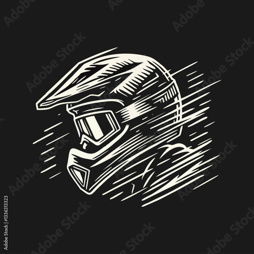Moto rider helmet Engrave vector illustration logo icon template
